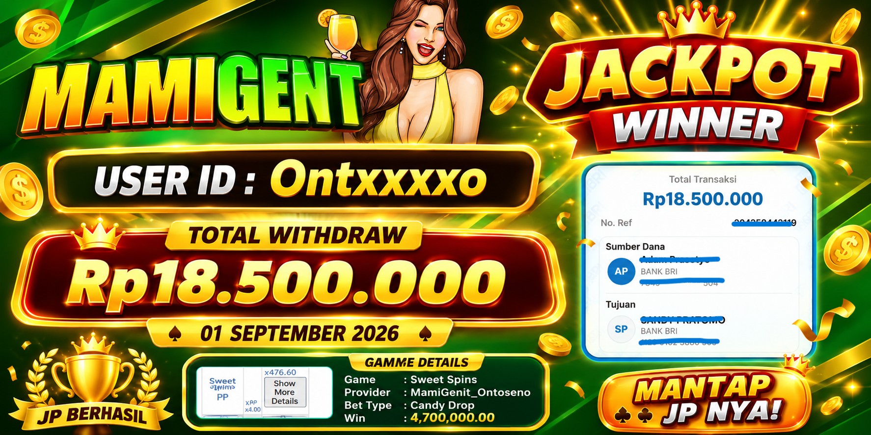 MAMIGENIT - JACKPOT DI SEBESAR RP.18,500,000,- DI GAME SWEET BONANZA CANDYLAND